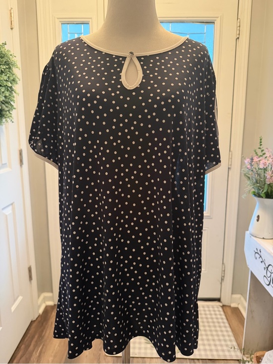 Tops - Exclusive One Navy Polka Dot Top with Keyhole Detail